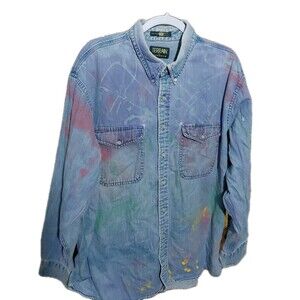 Vintage Terrain by Windsor XXL Men's Thrashed Button Up Paint Splattered Shirt